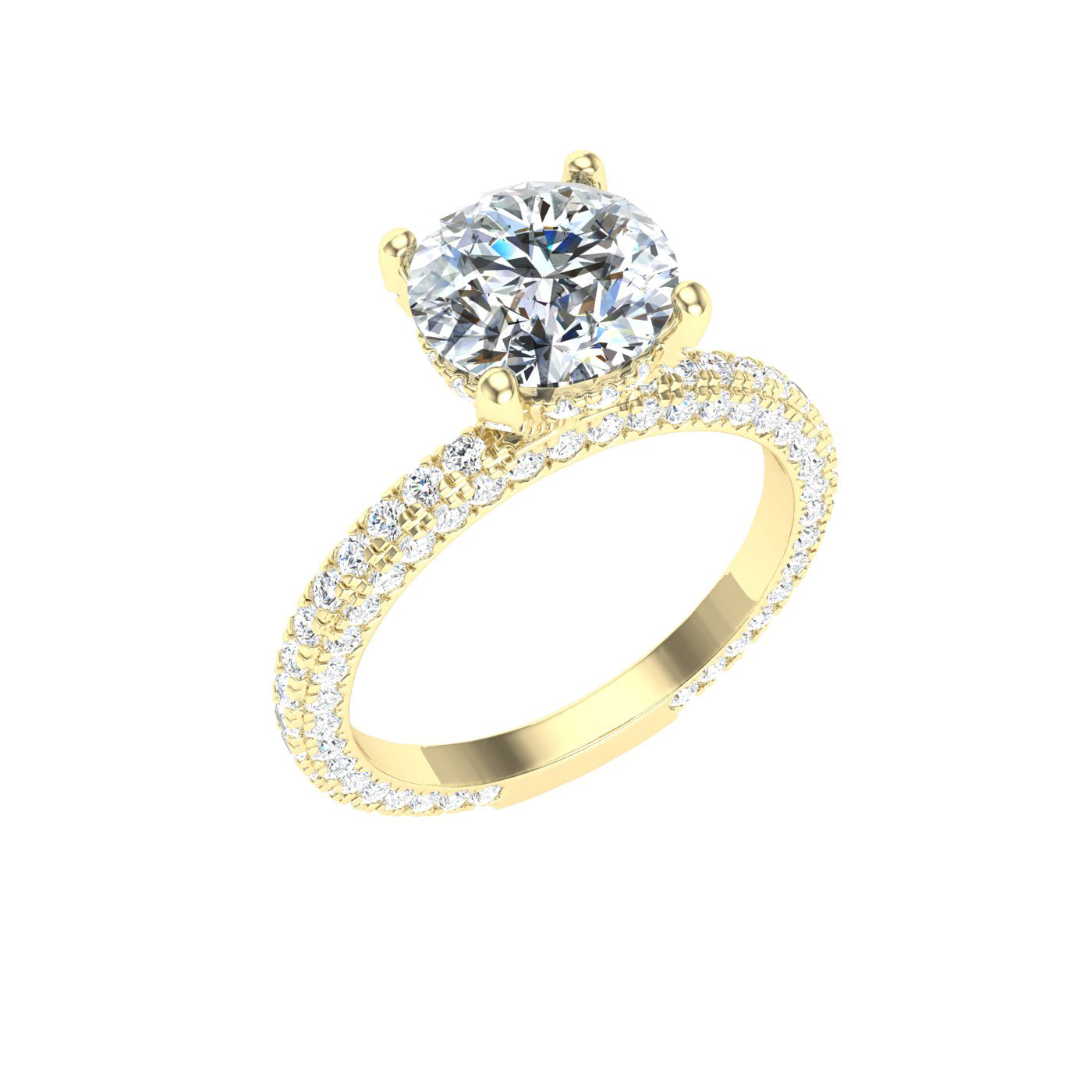 Luminous Round Cut Micro Pavé Moissanite Engagement Ring Yellow Gold